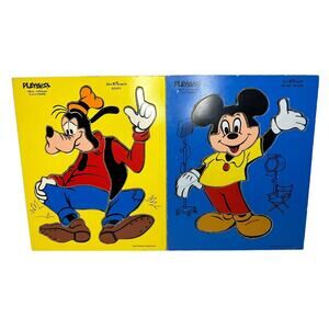 Vintage Disney Mickey Mouse Goofy Playskool Wood Puzzle Lot 1950s 1960s